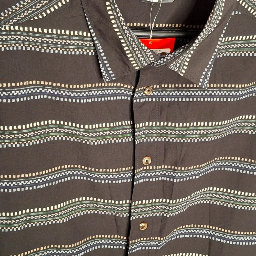 The North Face Men Shirt Sz XL Button Up Black Long Sleeve Stripe Gorpcore Aztec